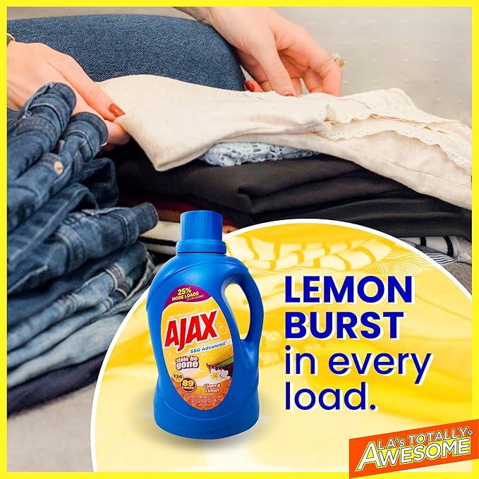 Ajax SBG Advanced Laundry Detergent, Linen & Lemon Scent, 134oz (Pack of 4) â Totally Awesome Stain & Odor Remover, HE Compatible, Concentrated Liquid, 356 Loads, Color-Safe, Long-Lasting Freshness