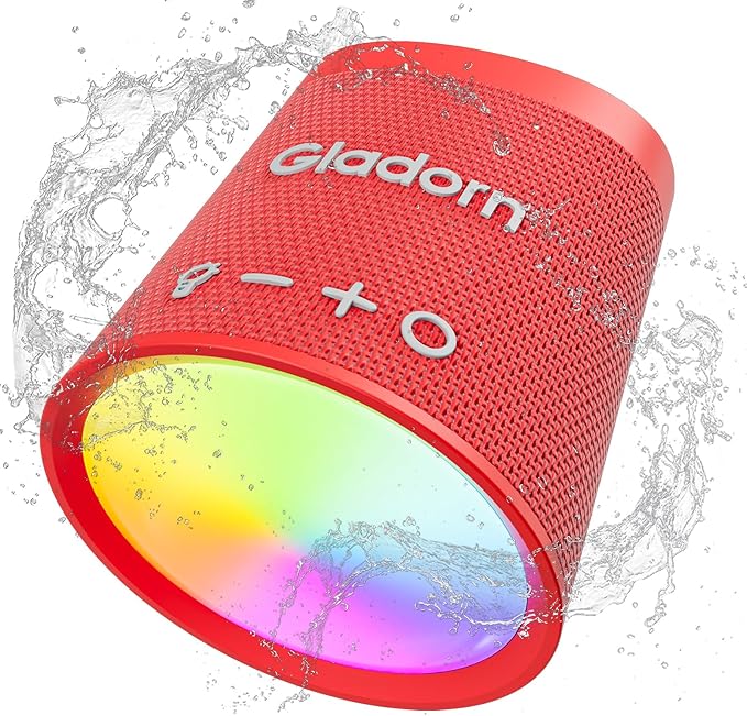 Gladorn Portable Bluetooth Speaker Wireless with 9 Color Lights, 20H Playtime, Stereo Pairing, Deep Bass, IPX6 Waterproof, Bluetooth 5.3, Small Speaker for Home, Party, Outdoor, Camping, Beach, Gift
