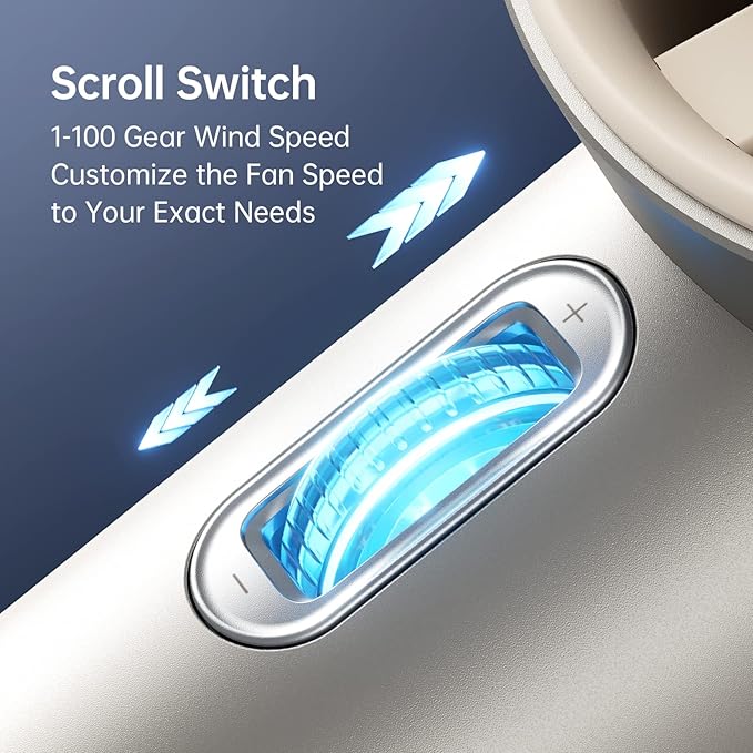 JISULIFE Handheld Fan Pro1S - Next-Gen Airflow: Up to 40h Runtime, Metal Body - Enduring Quality, 1-100 Speed Scroll Wheel, 5000mAh-Portable Fan for Travel, Gifts for Women Men(Amber Gold)