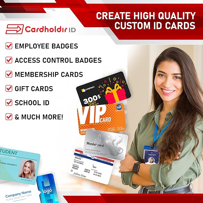 Cardholdir ID Easy Badges Solid 210 ID Badge Printer | with Beginner Software, & Everything Needed to Design and Print 400 ID Cards, | Single Sided Employee & Student ID Card Printer