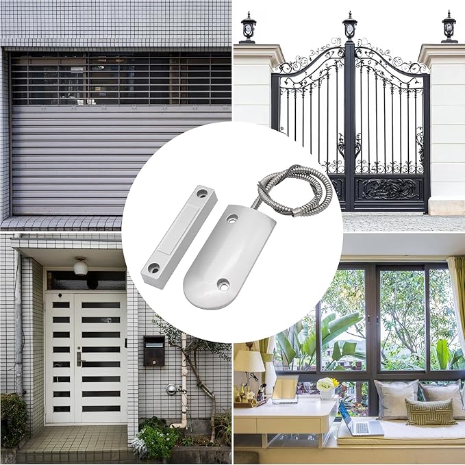 FOCMKEAS Magnetic Reed Switch Wired Surface Mount Normally Closed NC Contact Sensor Alarm Magnetic Door Switch with 2 Wires, Zinc Alloy Sliver, OC-60