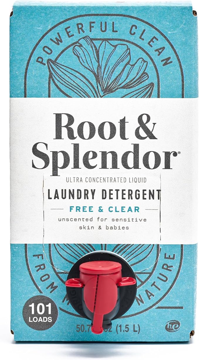 Root & Splendor Ultra Concentrated All Natural Laundry Detergent Liquid - Plant Based, Enzymatic Laundry Soap, Free & Clear Unscented, 1.5 Liter, 100 Loads