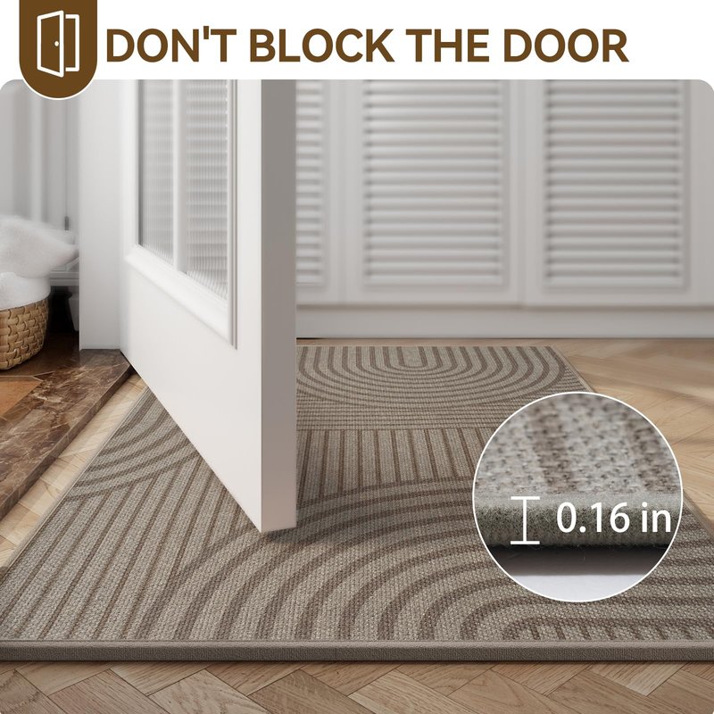 QiCaiJia Front Door Mat 17''x30'', Absorbent Dirt Resist Washable Non Slip Low-Profile Indoor Doormat, Easy Clean Welcome Entryway Door Mats, Brown