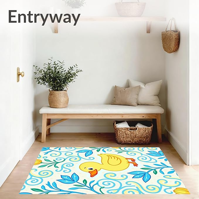 Flatwoven High Traffic Area Rug 2x3, Whimsical Pond Life with Floating and Floral Swirl, Non Slip, Stain Resistant, Washable Area Rugs for Living Room, Bedroom (Yellow, 2x3)