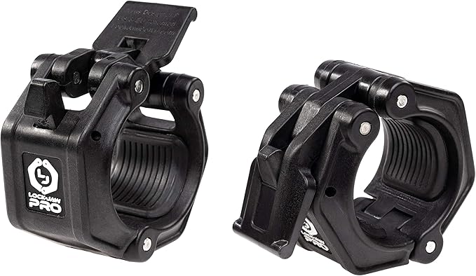 Lock-Jaw PRO 2 Barbell Collars Olympic Barbell Clamps 2 Pcs – Heavy Duty Bar Clamps for 2” & 50mm Olympic Bars – Secure Weight Bar Clamps for Strength Training & Home Gym Accessories – All Black