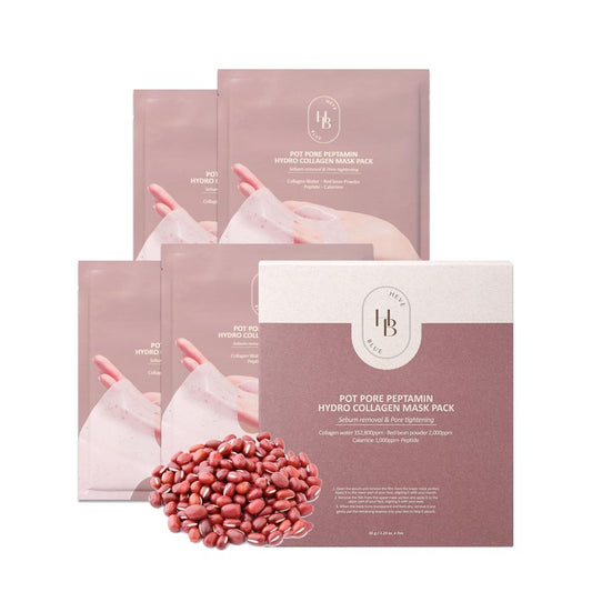 HEVEBLUE Pot Pore Peptamin Hydro Collagen Mask Pack 4ea - Hydrating Overnight Hydrogel Mask, Skin Firming, Pore Tightening, Hypoallergenic,Collagen Ampoule Absorbing Over Time
