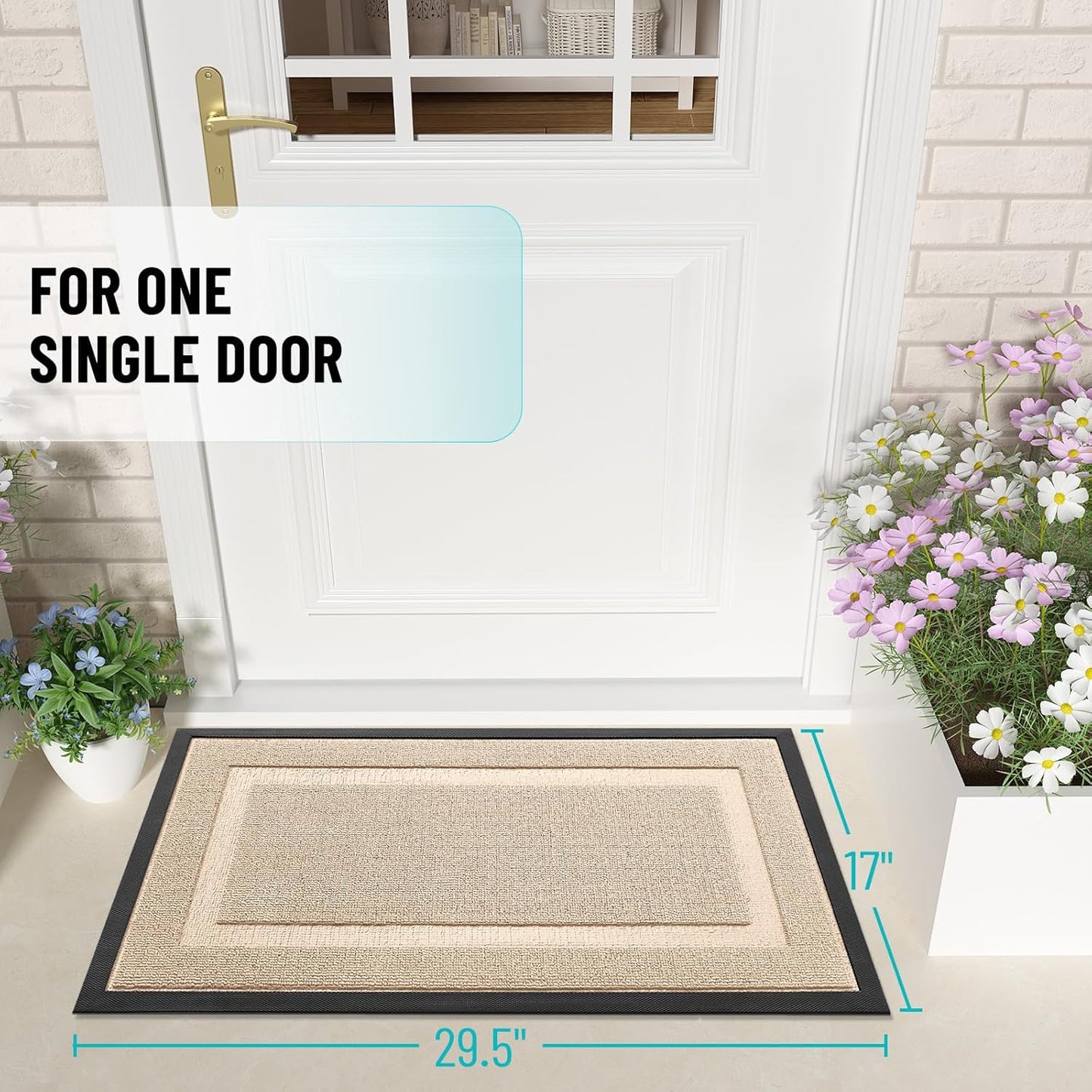 OLANLY Waterproof Front Door Mat - All-Season Indoor/Outdoor Doormat, Easy Clean, 47x17, Off-White