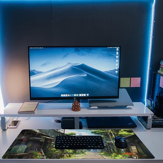 Eflxamz Anime Abandoned Town Desk Mat, Large Gaming Mouse Pad with Non-Slip Base and Stitched Edge, 35.4"x15.7"