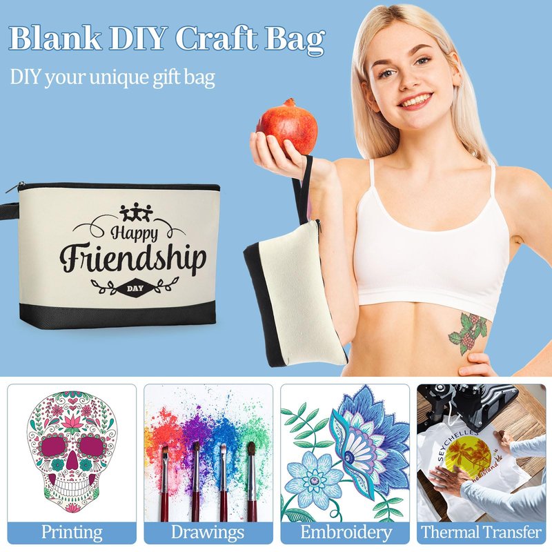 Silkfly 30 Pcs Cotton Canvas Makeup Bags Canvas Cosmetic Zipper Bags 10.2 x 5.5 x 2'' Blank DIY Pouch Bulk with Bottom Pencil Case Travel Toiletry Pouch for Women Gift (Black,Beige)