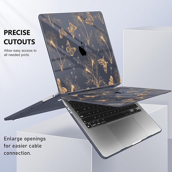 Lepeoac Case for MacBook Pro 13 inch Case M2 2022-2016 A2338 M1 A2251 A2289 A2159 A1989 A1708 A1706, Plastic Hard Shell + Keyboard Cover + Dust Plug, Butterflies