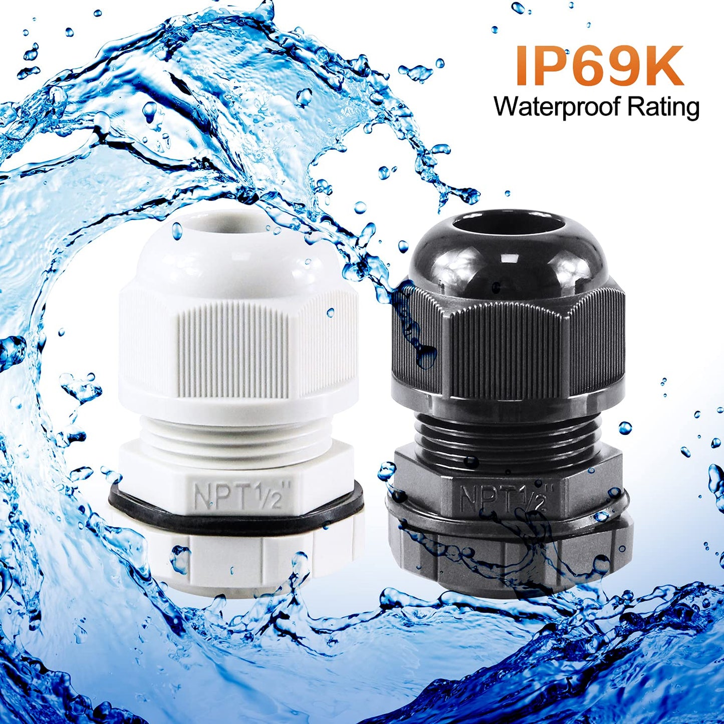 XHF 2 Pcs 1" IP68 Strain Relief Nylon Cord Grip Waterproof NPT Cable Glands Adjustable UL Listed and RoHS Compliant (Grey)