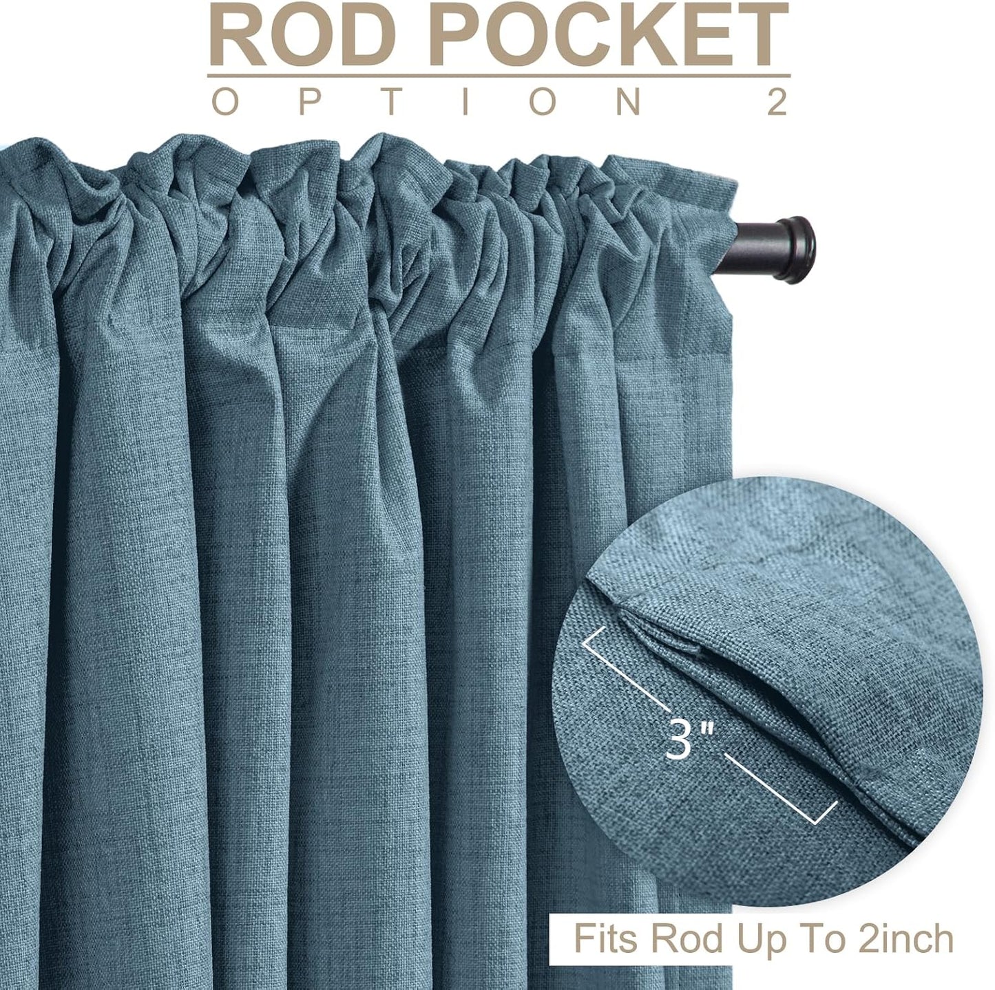 Skiennix Blackout Curtains - 100% Blackout Thermal Insulated Drapes, 50" W x 90" L, Stone Blue - 2 Panels Set