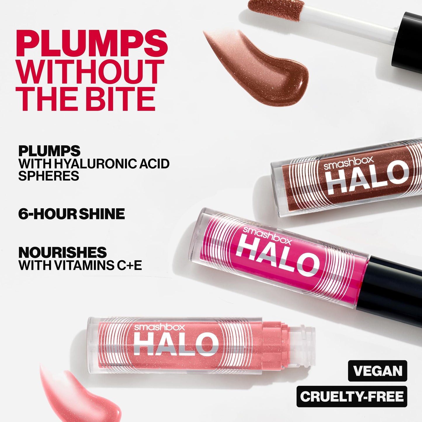 Smashbox Halo Plump + Glow Lip Gloss | Non-Sticky, Hydrating, Plumping Lip Gloss with 6-Hour Shine | Hyaluronic Acid and Vitamins C+E, 0.14 Fl Oz, Luster