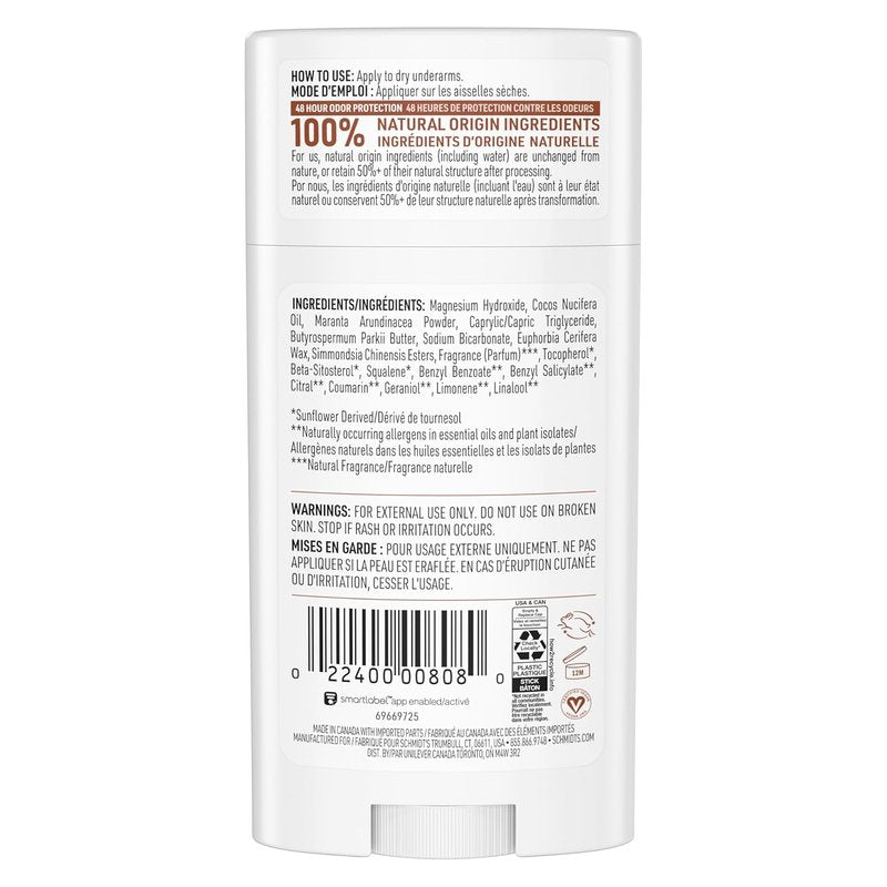 Schmidt's Vegan Deodorant - Aluminum-Free Sandalwood & Citrus | 24-Hour Odor Protection, 2.65 oz