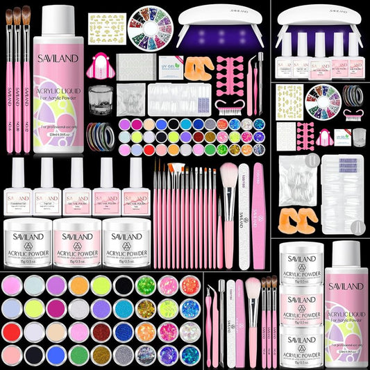 Acrylic Nail Kit - Complete Professional Set for Beginners | UV Light, Powder & Gel Polish, Essential Tools