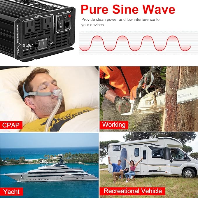 Xijia 1500W Power Inverter，36V to 120V Pure Sine Wave Inverter，Surge 3000W Solar Converter for Home Backup Solar Systems ，with Remote Control for Truck