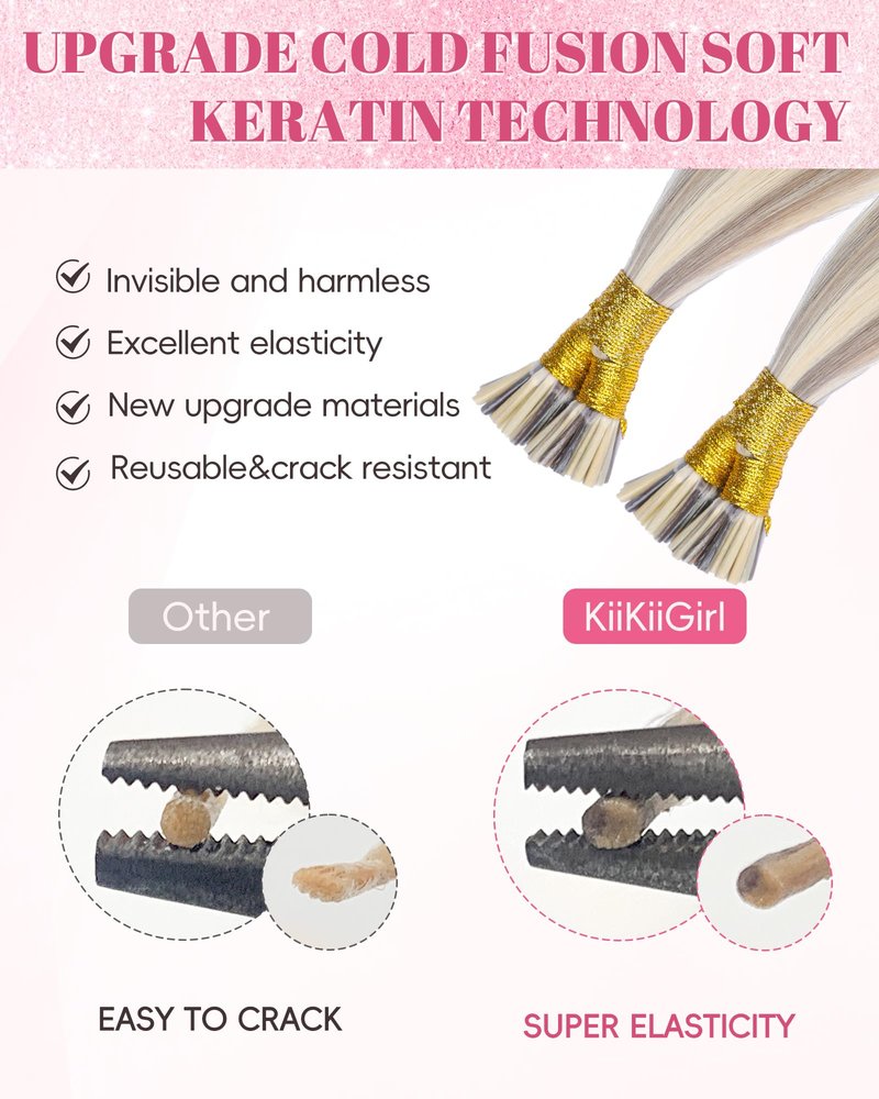 KiiKiiGirl Virgin I Tip Hair Extensions Human Hair 14 Inch #16/60 Blonde Highlight Golden Mixed Grayish Brown Itip Human Hair Extensions Invisible Silky Straight 30g/43s