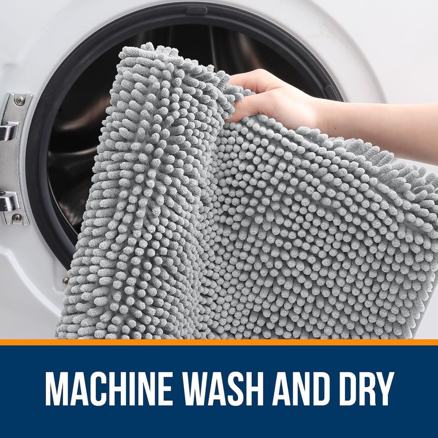 OLANLY Bathroom Rugs - Extra Soft Chenille Bath Mats with Rubber Backing | 30x18, Light Grey, Quick Dry
