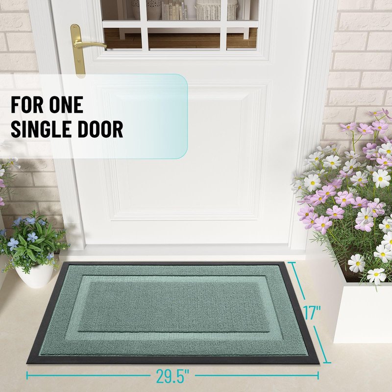 OLANLY Front Door Mat Indoor Outdoor Entrance, Waterproof All-Season, All-Weather Doormat, Sturdy Natural Rubber, Low Profile, Easy Clean Patio Porch Entryway Mat, 29.5x17, Grayish Green