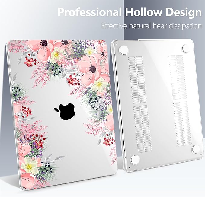 Batianda Premium Case for New MacBook Air 15 inch M5 2026 M4 2025 M3 2024 M2 2022 Model, Ultra Slim 1.2mm Glossy Protective Plastic Hardshell & Keyboard Cover & Screen Protector, Beautiful Floral