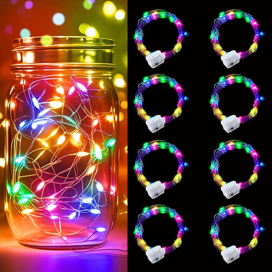 Pozzolanas 8 Pack Multicolor Battery Operated String Lights - 7ft Waterproof Fairy Lights for Home, Party & Holiday Decor