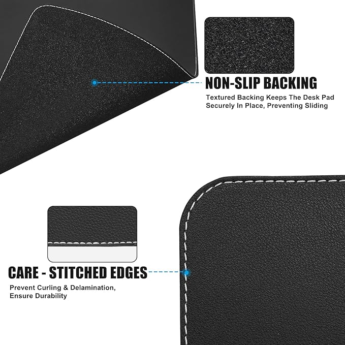 ERGO COLLECT Desk Mat with Lip & Reinforced Stitched Edge|Non-Slip Waterproof PU Leather Desk Pad|Ergonomic Keyboard Mouse Pad with Edge Protector|for Office, Home, Study(28.74" x 16.73",Black)