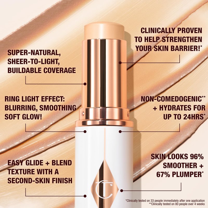 Charlotte Tilbury Unreal Skin Tint & Sheer Glow Hydrating Foundation Stick - Cream Foundation Makeup with Sheer-to-Light Coverage & a Buildable Formula - Blurring, Smoothing & Nourishing - 16 Deep