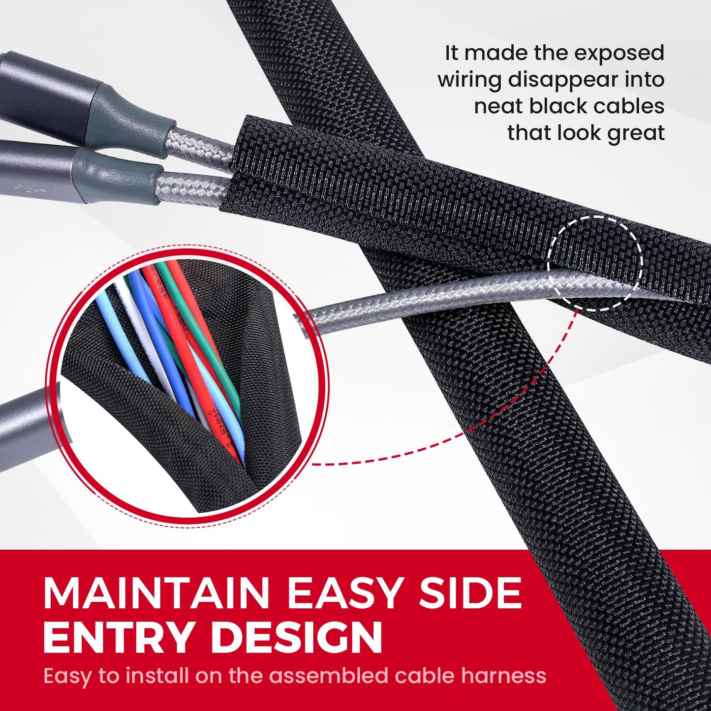 Automotive Wire Sheathing Split Wire Loom Braided Mesh Woven Cable Sleeve for Wires/Cable Cord Protector (1/4" - 28 Feet)