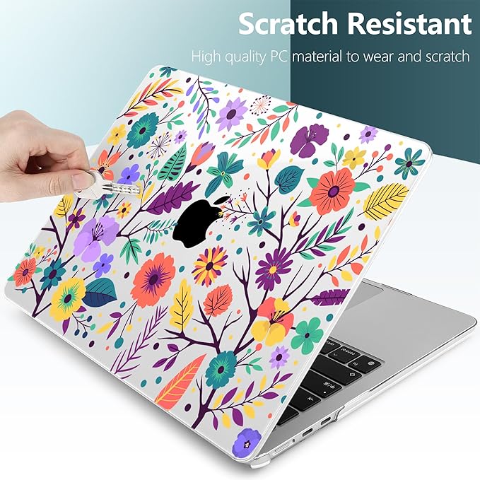 TWOLSKOO for MacBook Air 13 inch Case M5 2026 M4 2025 M3 M2 2024-2022 A3449 A3240 A3113 A2681, Plastic Hard Shell & Keyboard Cover & Screen Film for MacBook Air 13.6 inch Case, Colorful Flowers