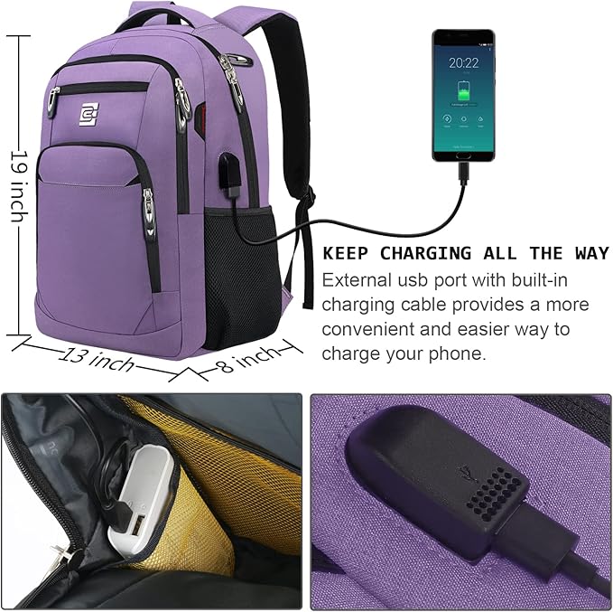 Volher Laptop Backpack,Business Travel Anti Theft Slim Durable Laptops Backpack,Water Resistant College Computer Bag for Women & Men Fits 15.6 Inch Laptop and Notebook-Purple