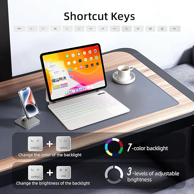 for iPad Pro 13 inch M5 2025 & M4 2024 case with keyboard M4,Magnetic Attach,Multi-Gesture Trackpad,7-Color Backlit,Shortcut Keys,Auto sleep/awake,Magic Keyboard for iPad Pro 13-inch M4 2024,White