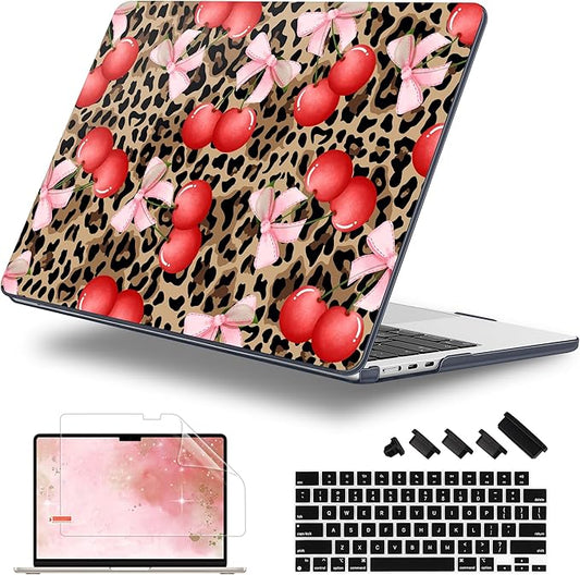 Lepeoac Case for 2026/2025/2024/2023 MacBook Air 15-inch Laptop Release M5 A3448 /M4 A3241 /M3 A3114 /M2 A2941, Stylish Protective Hard Shell Cover for MacBook Air 15.3 inch, Leopard Cherry