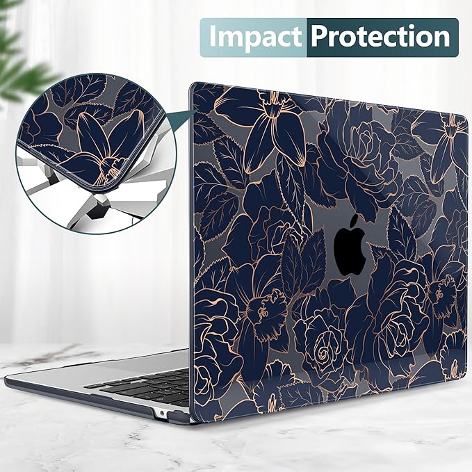 TWOLSKOO for MacBook Air 15 inch Case 2026 2025 2024 2023 Release M5 A3448 M4 A3241 M3 A3114 M2 A2941, Plastic Hard Shell & Screen Protector & Keyboard Cover & Trackpad Film, Elegant Roses