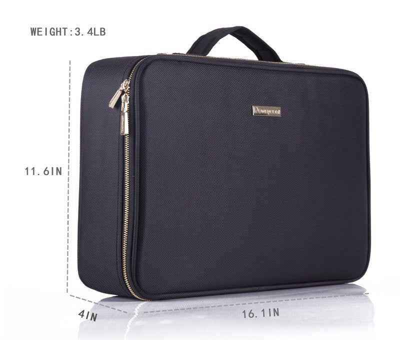 ROWNYEON Makeup Bag Cosmetic Makeup Train Case Artist Makeup Organizer Professional Portable Storage Bag for Women Girl Waterproof EVA Adjustable Dividers Large Black