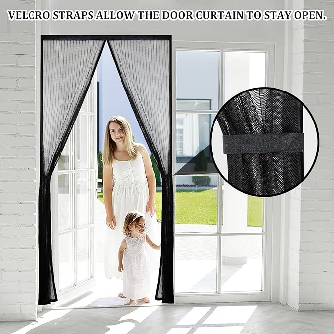 Amzjjle Magnetic Screen Door - Self Sealing, Heavy Duty, Hands Free Mesh Partition Keeps Bugs Out Let Breeze in- Pet and Kid Friendly - Keep Open Feature (Black, Fit Door Size 36 x 96 Inch)