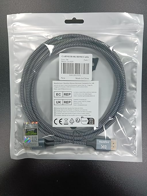 CABNEER 8K HDMI Cable 8 ft, 48Gbps High Speed HDMI 2.1 Cable, HDMI Cord 8K@60Hz 4K@120Hz Support for HDR eARC HDCP 2.2&2.3, HDMI Cable 2.1 Compatible with HDTV, Laptop, Monitor, PC