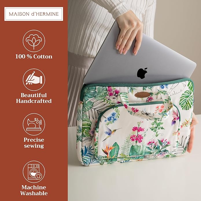 Maison d'Hermine Laptop Bag with Pocket upto 15.5 inch Stain and water repellent Cotton canvas Valentines Day Gifts - Tropiques