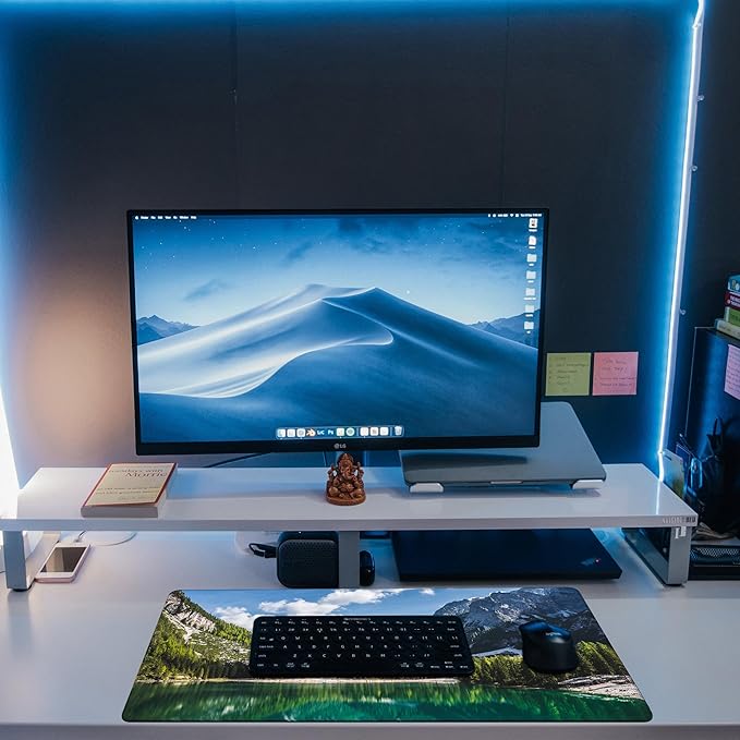 KOAIWPAE Desk Mat, Lake Mountain Landscape Desk Pad, The Alps Large Gaming Mouse Pad for Desk, 31.5"x15.7" Extended Big Computer Keyboard Mouse Pad with Non-Slip Base and Stitched Edge