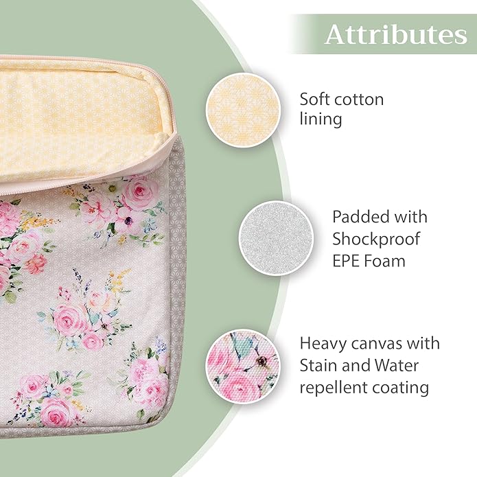Maison d'Hermine Laptop Bag with Pocket Upto 15.5 inch Stain and Water Repellent Cotton Canvas Spring Summer (Sweet Rose Lavender)