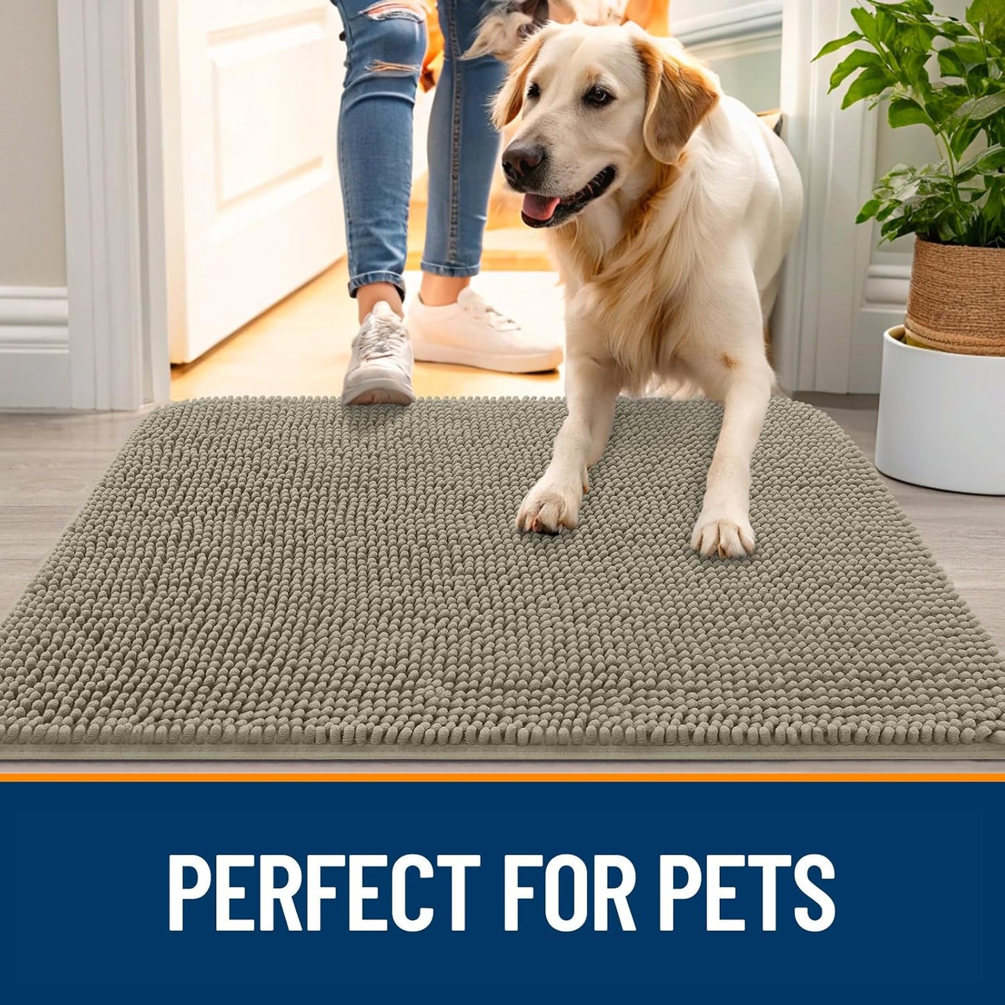 OLANLY Dog Door Mat - Absorbent Non-Slip Chenille for Muddy Paws | 35x24 Inches, Warm Taupe