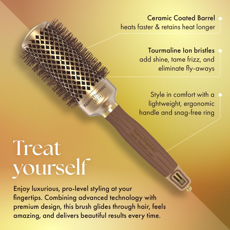 Olivia Garden NanoThermic Ceramic + Ion Round Thermal Hair Brush - Not Electrical - Professional Blowout Brush for Normal to Thick Hair, NT-DL03 3 Piece