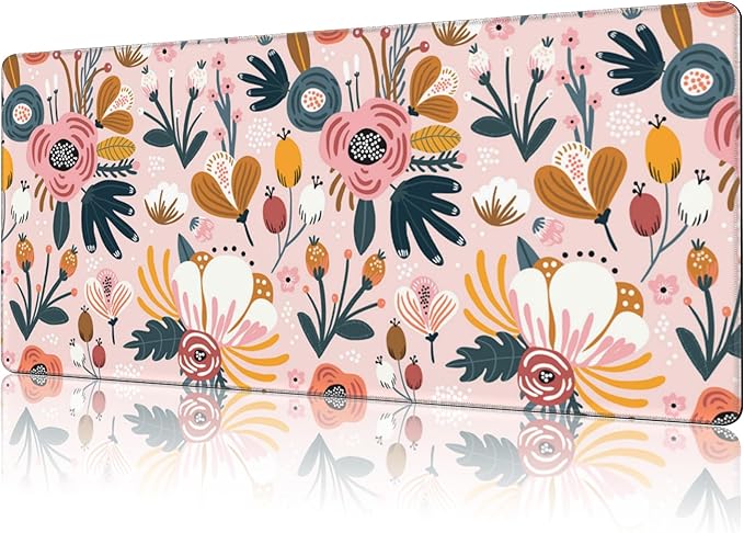 NIYLYNSYN Mouse Pad Large Flowers and Leaves Non-Slip Game Desk Mat with Stitched Edge Laptop Keyboard Desk Pad for Work Home Gaming (35.4 x 15.7 Inches)