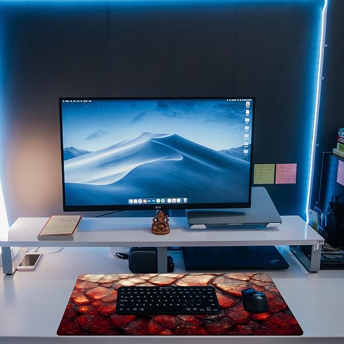 KOAIWPAE Desk Mat, Red Fire Dragon Scales Desk Pad, Cool Dragon Large Gaming Mouse Pad for Desk, 31.5"x15.7" Extended Big Computer Keyboard Mouse Pad with Non-Slip Base and Stitched Edge