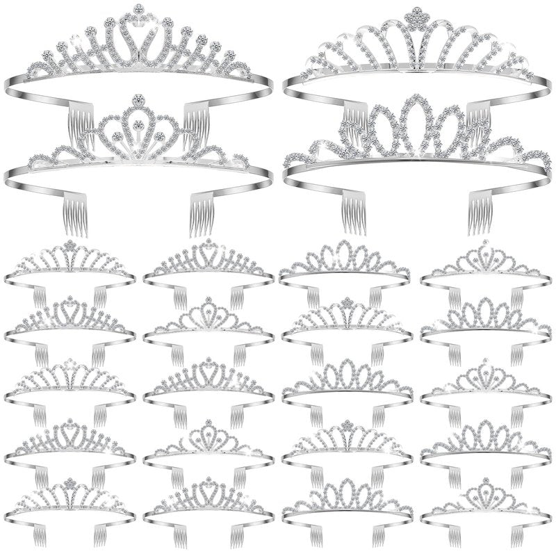 Yuefunny 24 Pcs Crystal Tiara Crowns for Women Bulk Rhinestone Princess Headband Crown with Combs Tiaras for Pageant Bridal Shower Wedding Birthday Prom Party Gifts(Classic,Silver)