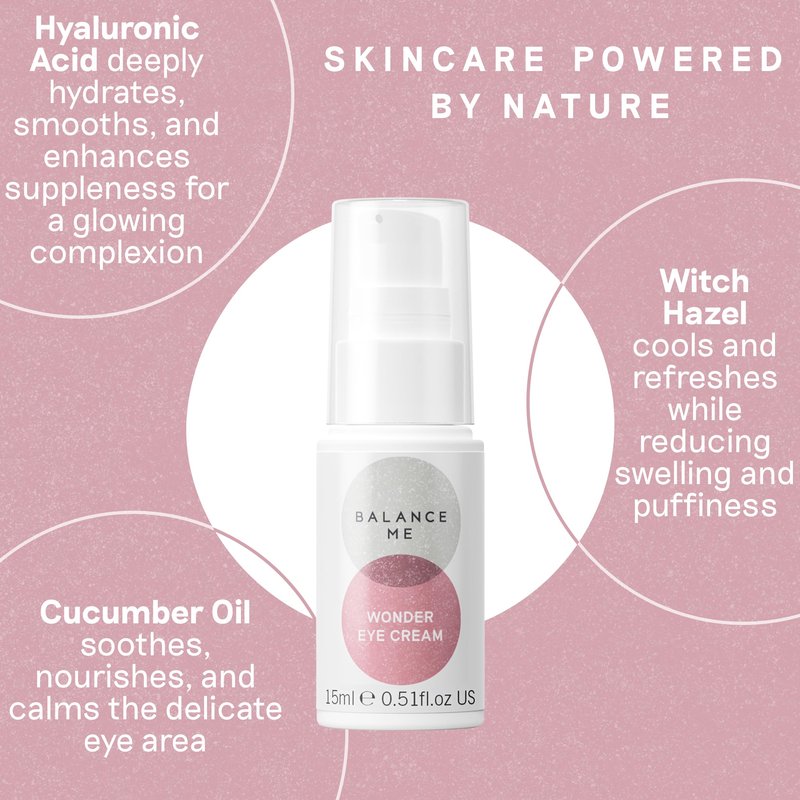Balance Me Wonder Eye Cream for Dark Circles, Puffy Eyes Treatment with Hyaluronic Acid, Witch Hazel & Cucumber Oil, Anti-Aging, Anti Wrinkle Eye Cream, (1 x 0.5 fl oz)