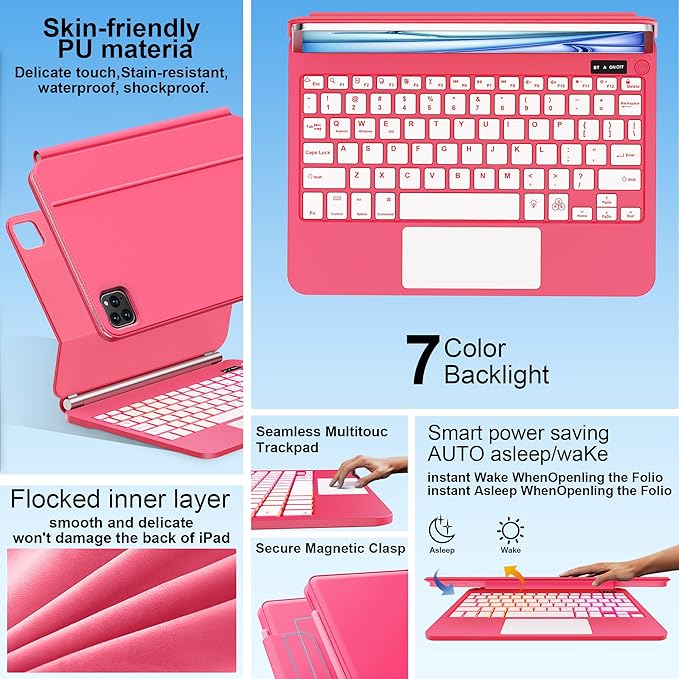 GGQFGTOJ Keyboard Case for iPad Air 13 inch (M3 2025/M2, 2024),iPad Pro 12.9 inch (3/4/5/6th Gen)，Magic-Style Magnetic – Floating Cantilever Stand – Backlit Keyboard Case with Multi-Touch Trackpad