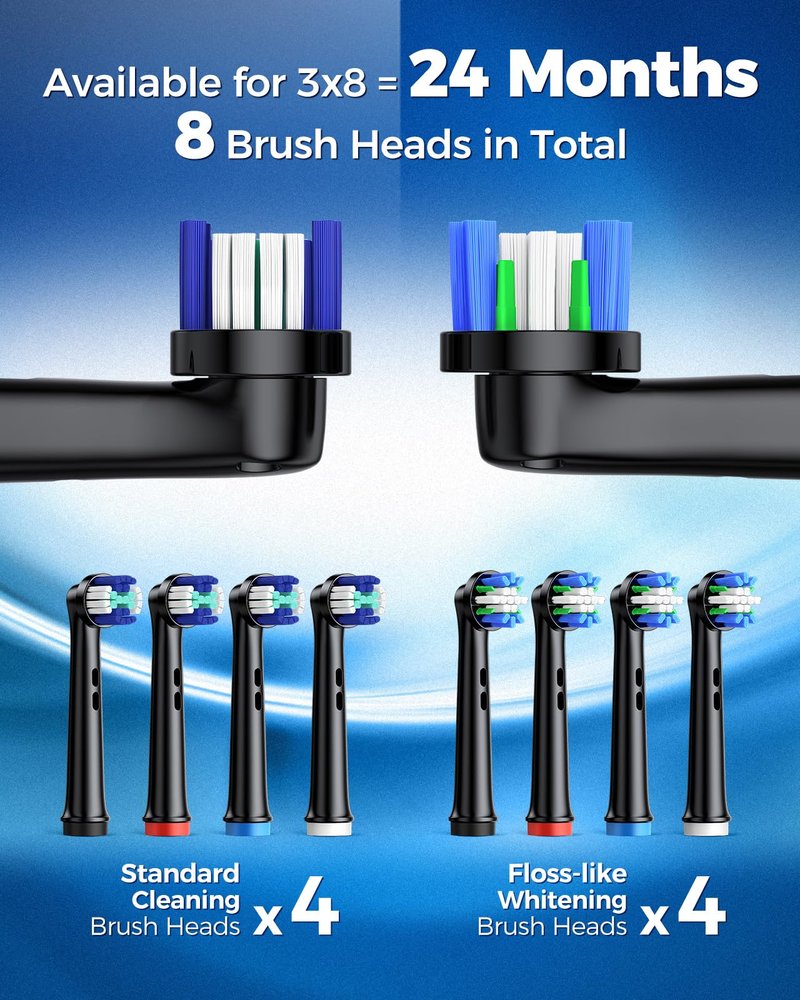TEETHEORY Rotating Electric Toothbrush for Adults with 8 Brush Heads (2 Types), 4 Modes Deep Clean Electric Toothbrush with Rechargeable Power and 2 Min Smart Timer Grayish