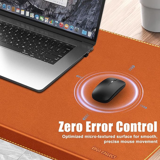 ERGO COLLECT Desk Mat with Lip & Reinforced Stitched Edge|Non-Slip Waterproof PU Leather Desk Pad|Ergonomic Keyboard Mouse Pad with Edge Protector|for Office, Home, Study(28.74" x 16.73",Brown)