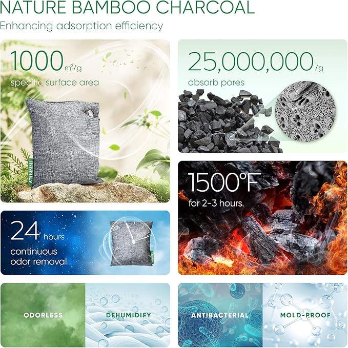 Innmily Activated Charcoal Odor Absorber, Odor Eliminator for Strong Odor,Bamboo Charcoal Air Purifying Bags for Shoe Home Car Closet Pet, Sneaker Deodorizer, Smoke Room Deodorizer(4 x 500g Large)