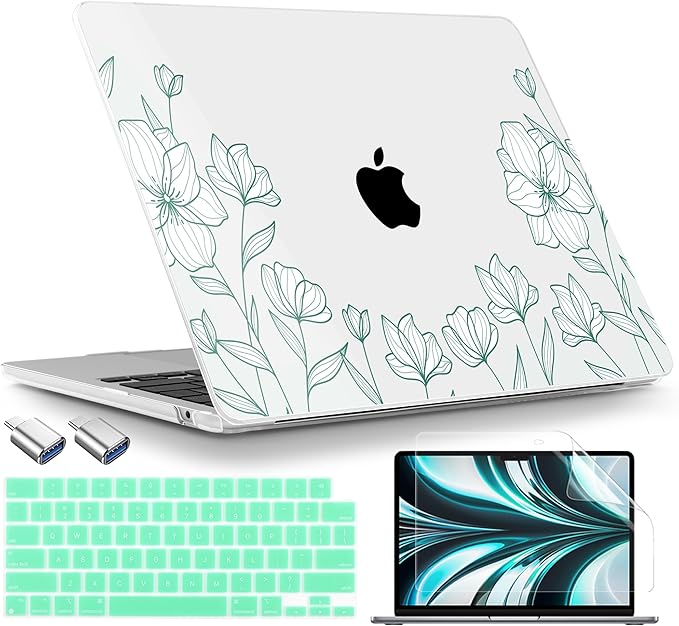 TWOLSKOO Compatible with MacBook Air 13 inch Case M5 2026 M4 2025 M3 M2 2024-2022 A3449 A3240 A3113 A2681, Plastic Hard Shell & Keyboard Cover for MacBook Air 13.6 inch Case, Botanical Line Art